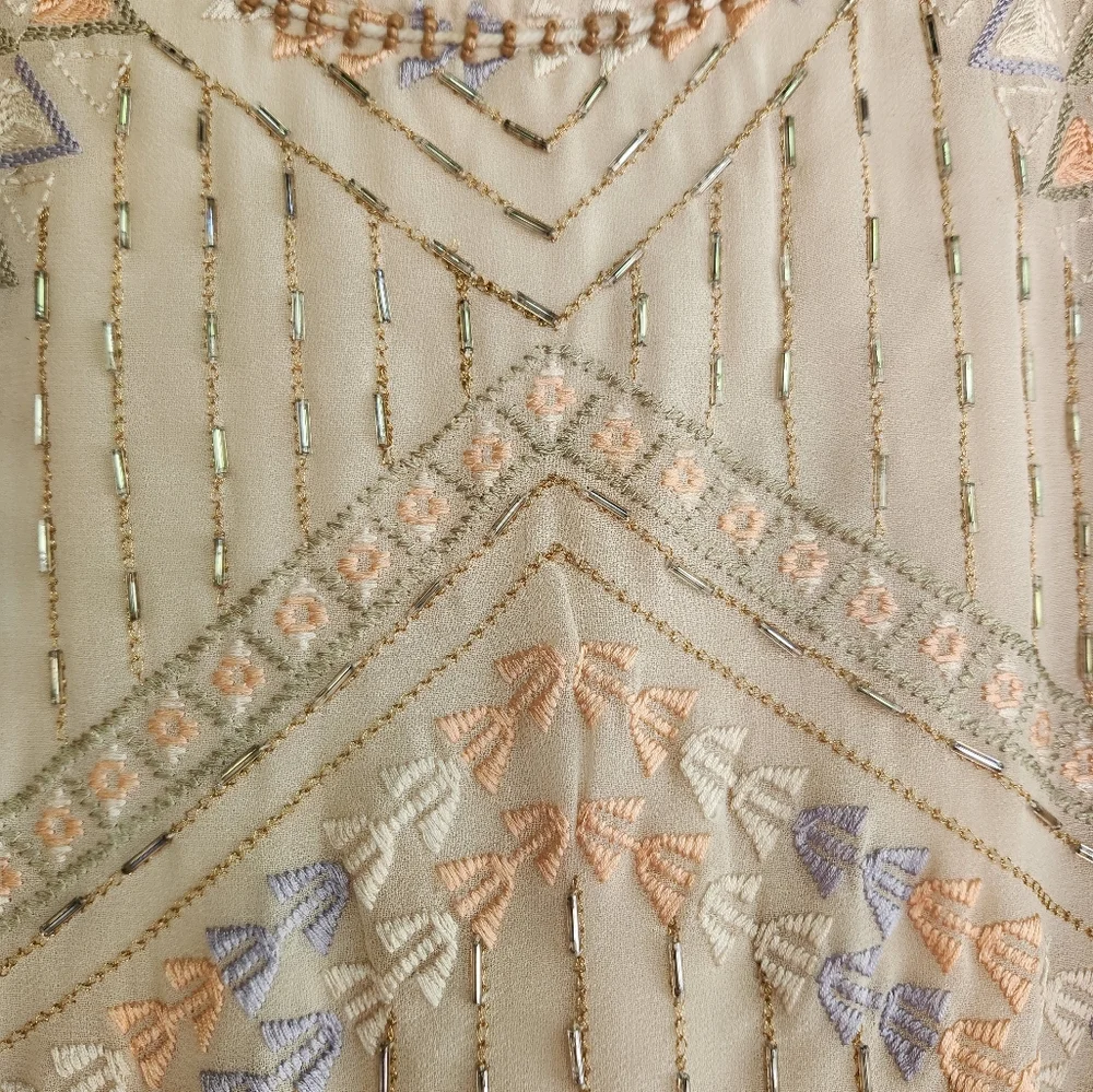 Free People Boho Flapper Shift Beaded Embroidered Backless Mini Dress - Cream - Picture 9 of 15